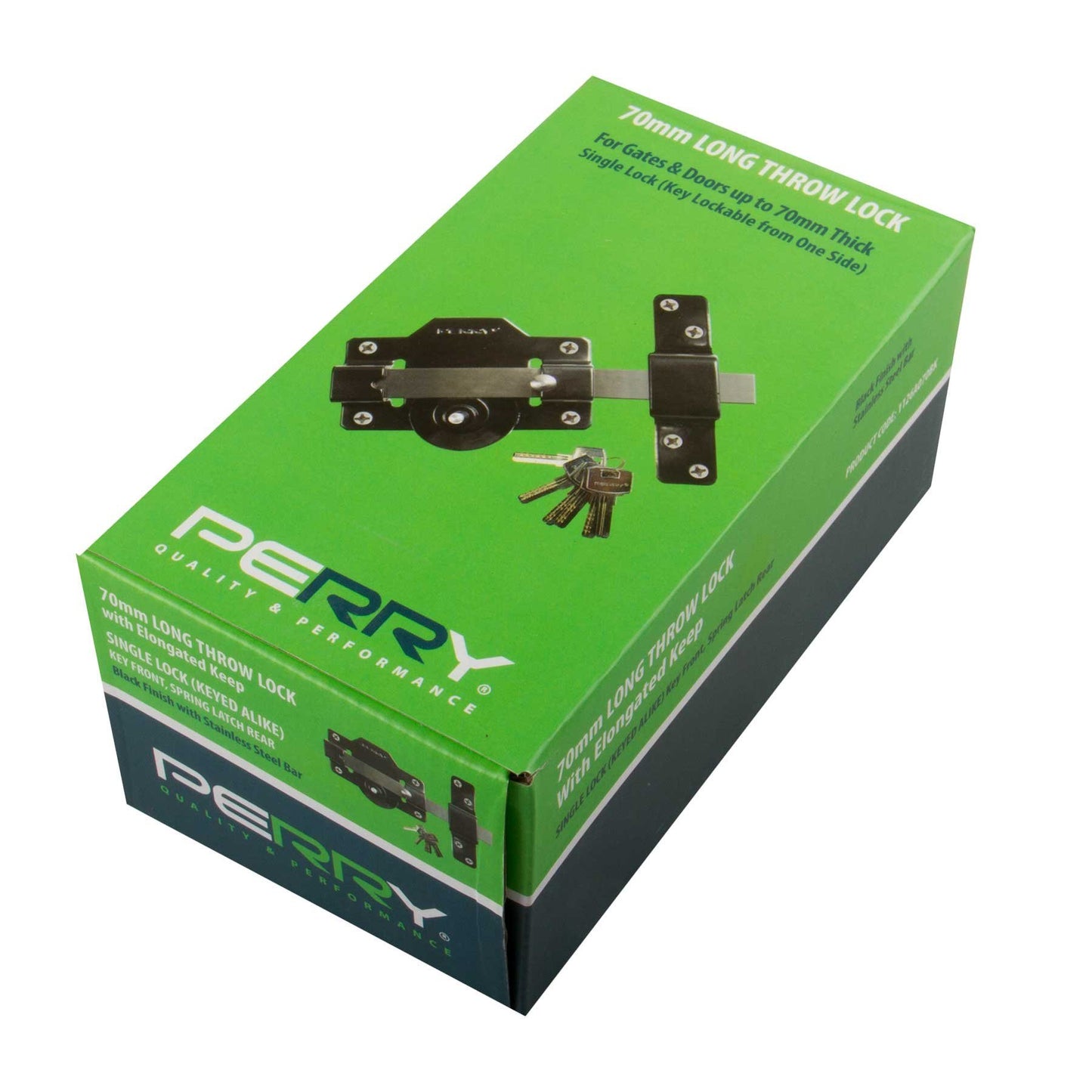 2 x Perry 1126A070BK 70mm No 1126 KA Single Locking Long Throw Locks with Elongated Keep and Stainless Steel Bar