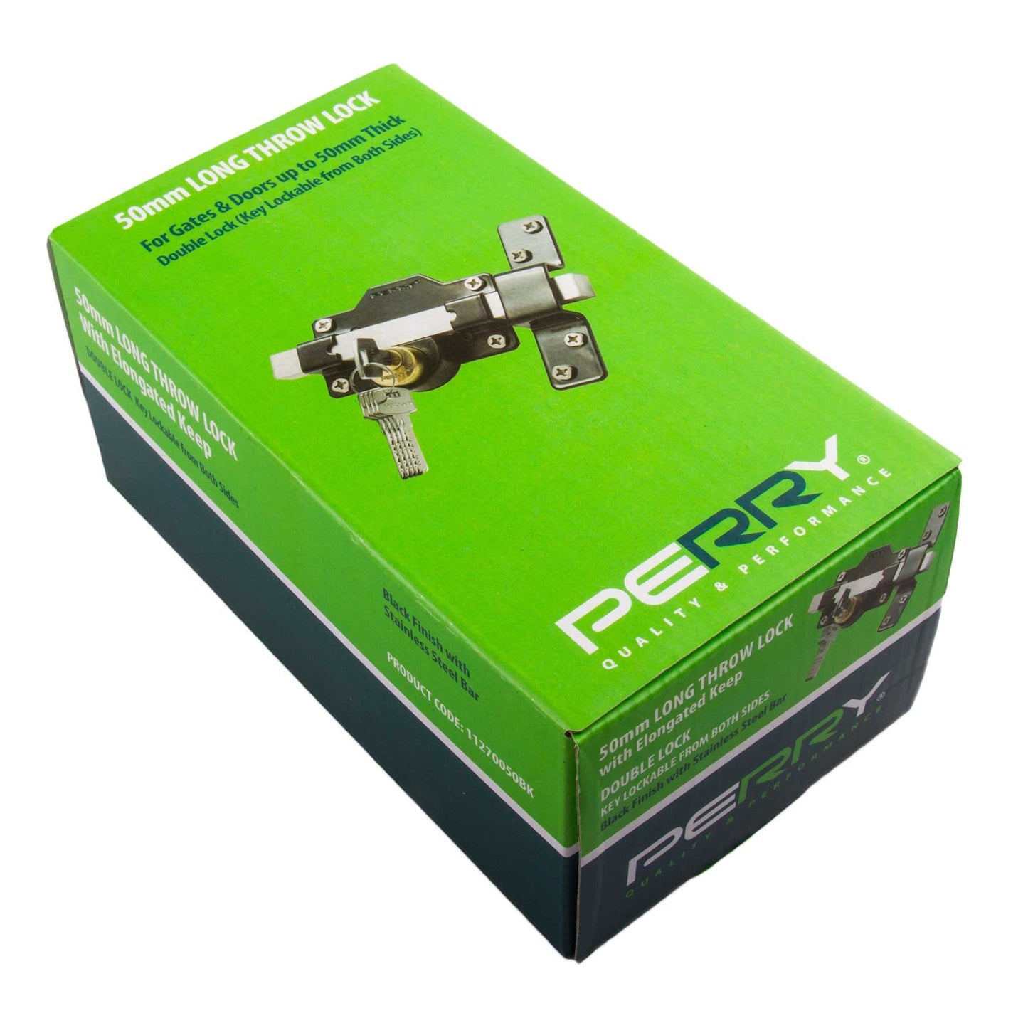 Twin Pack Perry 1127A050BK 50mm No 1127 Double Locking Long Throw Lock with Elongated Keep and Stainless Steel Bar