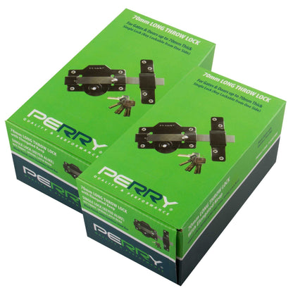 2 x Perry 1126A070BK 70mm No 1126 KA Single Locking Long Throw Locks with Elongated Keep and Stainless Steel Bar