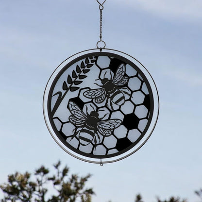 Black Metal Honey Bees Hanging Silhouette Orbit Spinner – 39cm x 23cm | Outdoor & Indoor Wind Spinner for Garden, Patio & Home Décor