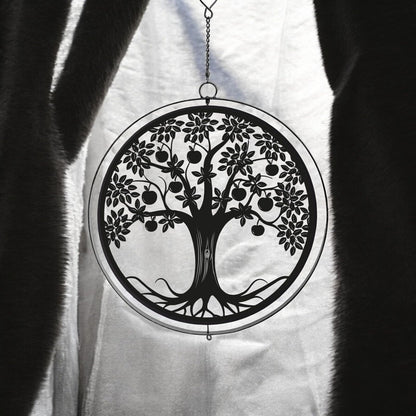 Black Metal Apple Tree Hanging Silhouette Orbit Spinner – 39cm x 23cm | Wind Spinner for Garden, Patio & Home Décor