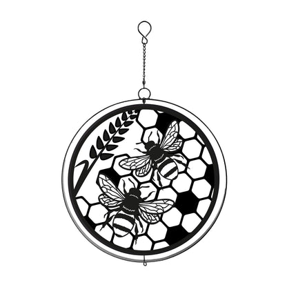 Black Metal Honey Bees Hanging Silhouette Orbit Spinner – 39cm x 23cm | Outdoor & Indoor Wind Spinner for Garden, Patio & Home Décor