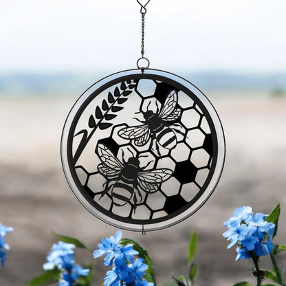 Black Metal Honey Bees Hanging Silhouette Orbit Spinner – 39cm x 23cm | Outdoor & Indoor Wind Spinner for Garden, Patio & Home Décor