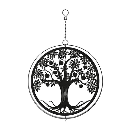 Black Metal Apple Tree Hanging Silhouette Orbit Spinner – 39cm x 23cm | Wind Spinner for Garden, Patio & Home Décor