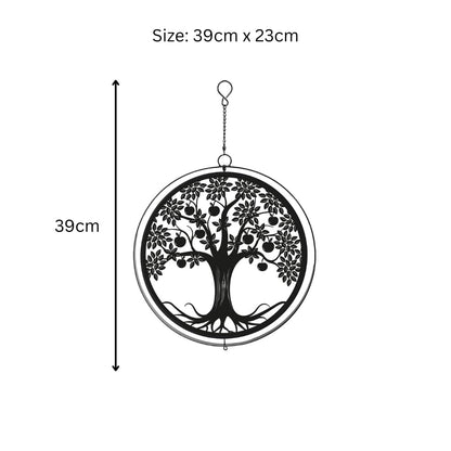 Black Metal Apple Tree Hanging Silhouette Orbit Spinner – 39cm x 23cm | Wind Spinner for Garden, Patio & Home Décor