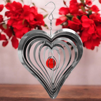Love Heart Stainless Steel Hanging Wind Spinner – 34cm x 25cm | 3D Kinetic Metal Wind Sculpture & Outdoor Garden Ornament