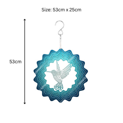 Blue Hummingbird Stainless Steel Hanging Wind Spinner – 34cm x 25cm | 3D Kinetic Metal Wind Sculpture for Garden & Home Décor