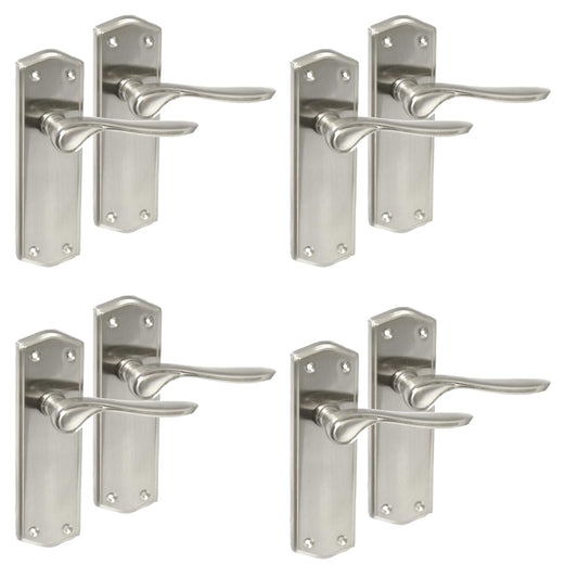 Satin Nickel Internal Door Handles with Long Back Plate - Stellar Design (4 Pair of Handles)