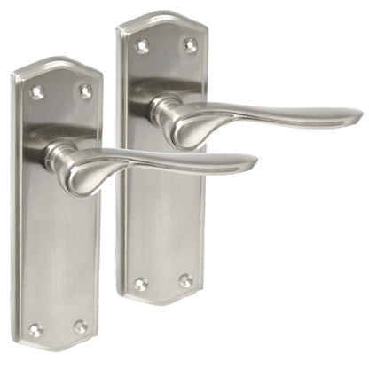 Satin Nickel Internal Door Handles with Long Back Plate - Stellar Design (1 Pair of Handles)