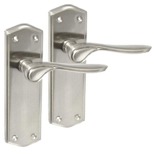Satin Nickel Internal Door Handles with Long Back Plate - Stellar Design (1 Pair of Handles)