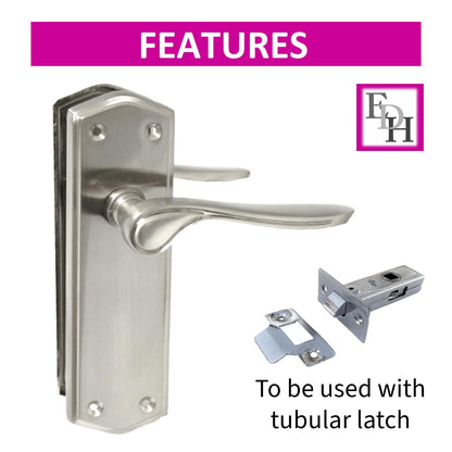 Satin Nickel Internal Door Handles with Long Back Plate - Stellar Design (6 Pair of Handles)