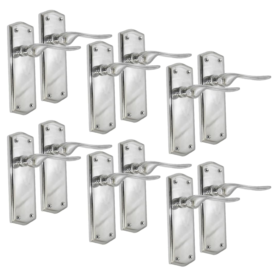 Satin Nickel Internal Door Handles with Long Back Plate - Stellar Design (6 Pair of Handles)