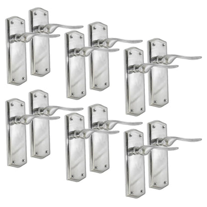 Satin Nickel Internal Door Handles with Long Back Plate - Stellar Design (6 Pair of Handles)
