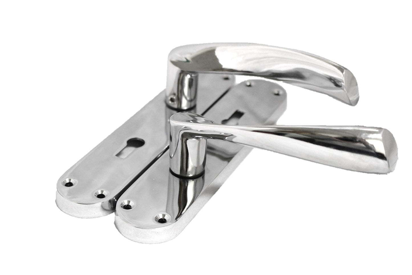 Epsom Door Handle Internal Polished Chrome Twist Door Handle Set, Interior Lock Lever on Long Back Plate, Door Handle Latch, Privacy Lockable Handle for Bathroom, Bedroom, Front Door