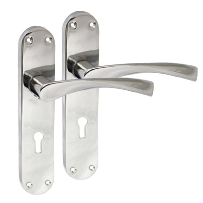 Epsom Door Handle Internal Polished Chrome Twist Door Handle Set, Interior Lock Lever on Long Back Plate, Door Handle Latch, Privacy Lockable Handle for Bathroom, Bedroom, Front Door