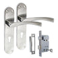 Epsom Door Handle Internal Polished Chrome Twist Door Handle Set and 3 Lever sash Lock, Interior Lock Lever on Long Back Plate, Privacy Lockable Handle for Bathroom, Bedroom, Front Door.
