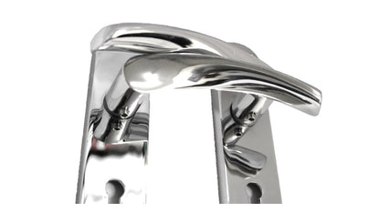 Polished Chrome Twist Door Handle Set,Interior Latch Lever on Long Back Plate with Sash Lock 2 Sets, Door Latch Chrome, Door Handle Latch, Privacy Lockable Handle for Bathroom, Bedroom, Front Door
