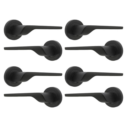 Modern Matt Black Lever on Rose Plate Door Handle Set – 4Pairs, 52mm Round Rose Plate & 127mm Lever Handle – Contemporary Interior Door Hardware