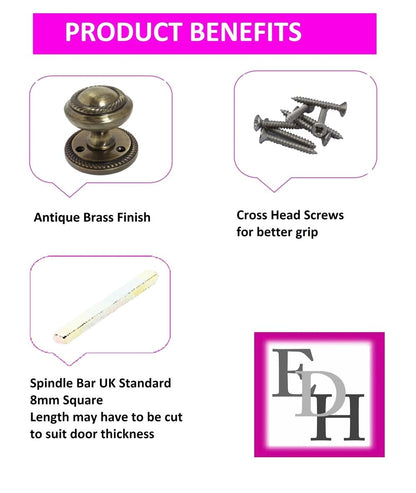 Antique Round Door Knob Set Including Tubular Latch - Georgian Style Sprung Internal & External Door Knobs for Mortice Locks & Tubular latches. Sets (1 Pair of Georgian MORTICE KNOBS + Tubular Latch)