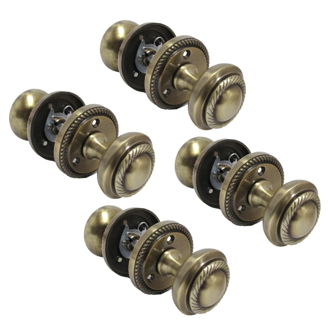 Antique Round Door Knob Set Including Tubular Latch - Georgian Style Sprung Internal & External Door Knobs for Mortice Locks & Tubular latches. Sets (4 Pair of Georgian MORTICE KNOBS)
