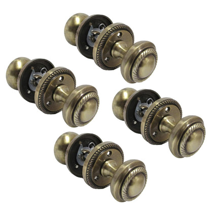 Antique Round Door Knob Set Including Tubular Latch - Georgian Style Sprung Internal & External Door Knobs for Mortice Locks & Tubular latches. Sets (4 Pair of Georgian MORTICE KNOBS)