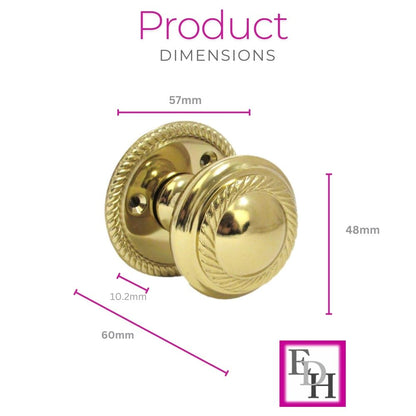 Brass Plated Round Door Knob Set Including Tubular Latch - Georgian Style Sprung Internal & External Door Knobs for Mortice Locks & Tubular latches. Sets 4