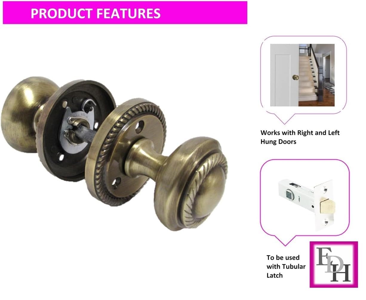 Antique Round Door Knob Set Including Tubular Latch - Georgian Style Sprung Internal & External Door Knobs for Mortice Locks & Tubular latches. Sets (4 Pair of Georgian MORTICE KNOBS)