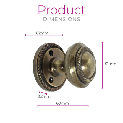 Antique Round Door Knob Set Including Tubular Latch - Georgian Style Sprung Internal & External Door Knobs for Mortice Locks & Tubular latches. Sets (6 Pair of Georgian MORTICE KNOBS)