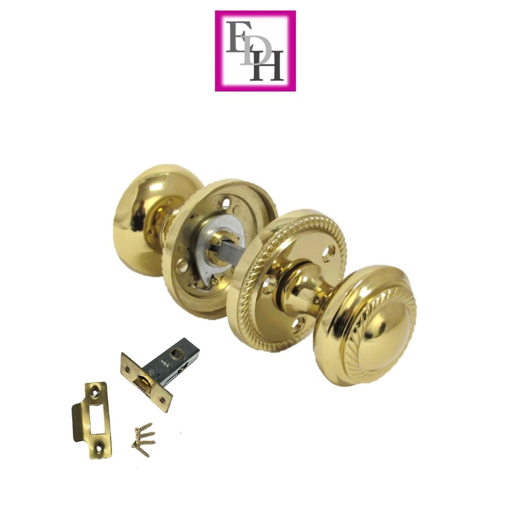 Brass Plated Round Door Knob Set Including Tubular Latch - Georgian Style Sprung Internal & External Door Knobs for Mortice Locks & Tubular latches. Sets 6