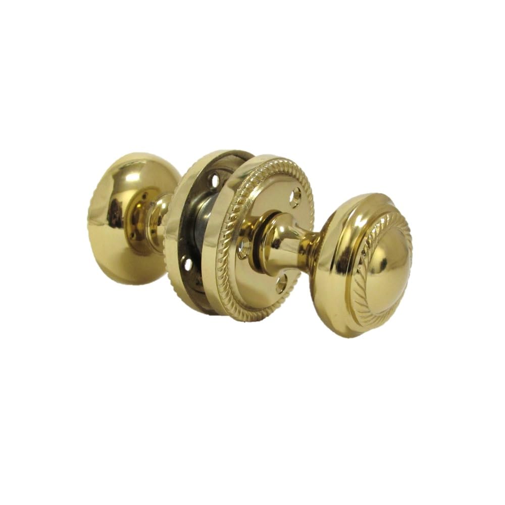 Brass Plated Round Door Knob Set Including Tubular Latch - Georgian Style Sprung Internal & External Door Knobs for Mortice Locks & Tubular latches. Sets 4