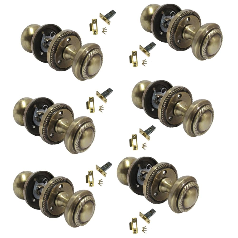 Antique Round Door Knob Set Including Tubular Latch - Georgian Style Sprung Internal & External Door Knobs for Mortice Locks & Tubular latches. Sets (6 Pair of Georgian MORTICE KNOBS)
