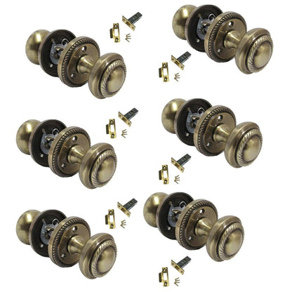 Antique Round Door Knob Set Including Tubular Latch - Georgian Style Sprung Internal & External Door Knobs for Mortice Locks & Tubular latches. Sets (6 Pair of Georgian MORTICE KNOBS)