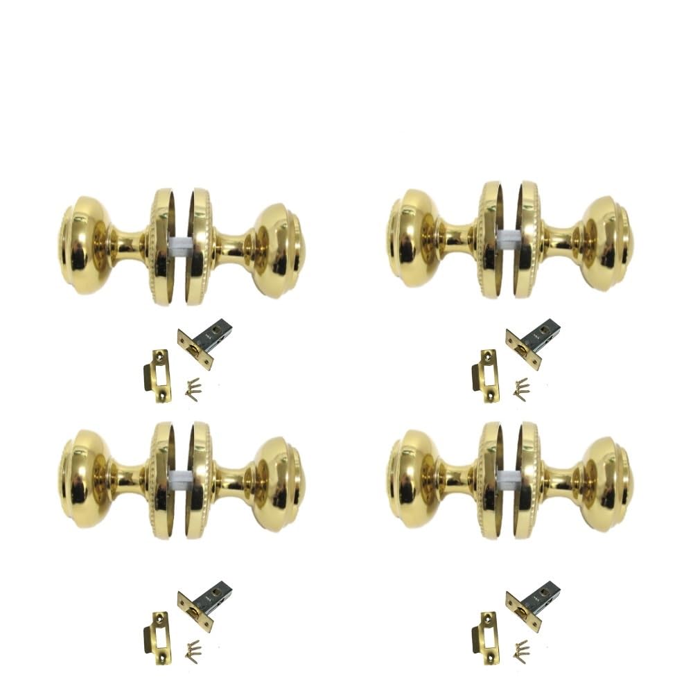 Brass Plated Round Door Knob Set Including Tubular Latch - Georgian Style Sprung Internal & External Door Knobs for Mortice Locks & Tubular latches. Sets 4