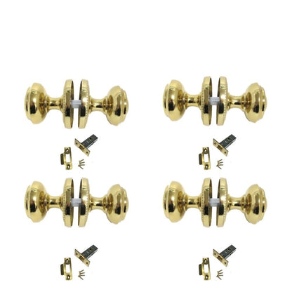 Brass Plated Round Door Knob Set Including Tubular Latch - Georgian Style Sprung Internal & External Door Knobs for Mortice Locks & Tubular latches. Sets 4