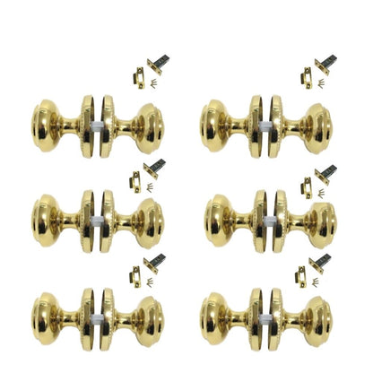 Brass Plated Round Door Knob Set Including Tubular Latch - Georgian Style Sprung Internal & External Door Knobs for Mortice Locks & Tubular latches. Sets 6