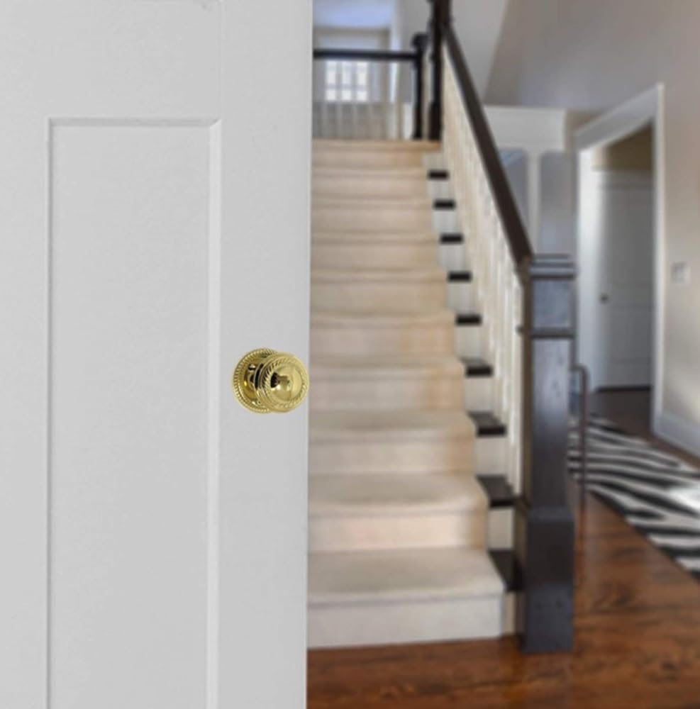 Brass Plated Round Door Knob Set Including Tubular Latch - Georgian Style Sprung Internal & External Door Knobs for Mortice Locks & Tubular latches. Sets 4