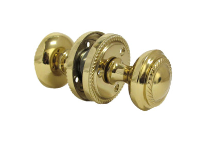 Brass Plated Round Door Knob Set & Tubular Latch - Georgian Style Sprung Internal & External Door Knobs for Mortice Locks & Tubular latches. (1 Pair Georgian MORTICE KNOBS)