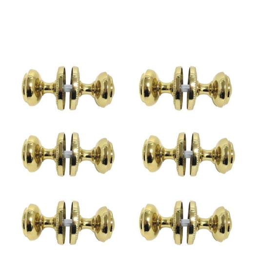 Brass Plated Round Georgian Style Sprung Internal & External Door Knob Set for Mortice Locks & Tubular latches (6 Pairs)