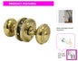 Brass Plated Round Door Knob Set Including Tubular Latch - Georgian Style Sprung Internal & External Door Knobs for Mortice Locks & Tubular latches. Sets 1