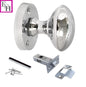 Polished Chrome Round Door Knob Set Including Tubular Latch - Victorian Style Sprung Internal & External Door Knobs for Mortice Locks & Tubular latches (1 Pair of KNOBS + Tubular Latch)