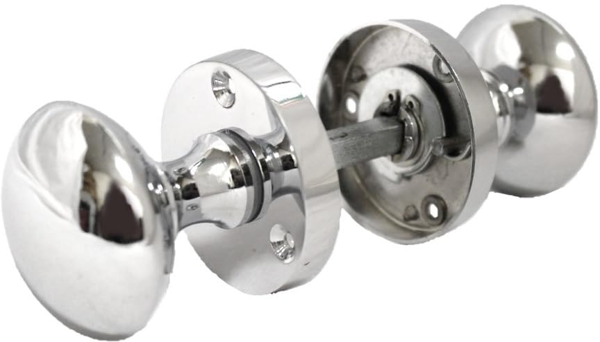 Polished Chrome Round Door Knob Set Including Tubular Latch - Victorian Style Sprung Internal & External Door Knobs for Mortice Locks & Tubular latches (1 Pair of KNOBS + Tubular Latch)