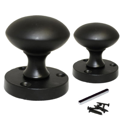 Matt Black Round Door Knob Set Including Tubular Latch - Victorian Style Sprung Internal & External Door Knobs for Mortice Locks & Tubular latches. Sets 6