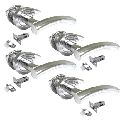 Arched T Bar Internal Latch, Essential Sets for Internal, Featuring Polished Chrome Finish, Door Latch Compatibility for Home & Office (4 Pair of Handles + Tubular Latch)