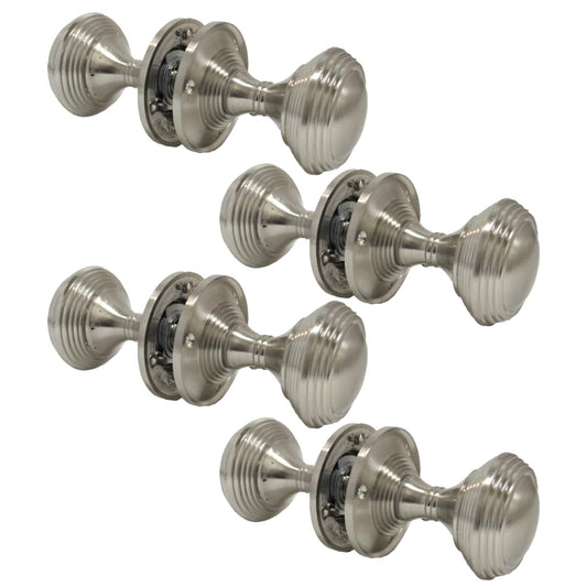 Queen Anne Reeded Mortice Door Knobs, Interior Door Knobs for Home, Round Internal Door Knob - Durable Satin Door Knobs - Door Knobs for Interior Doors - 4 Pairs