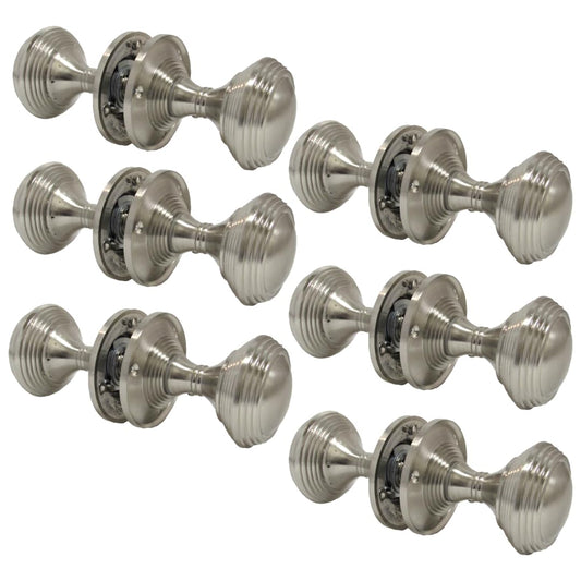 Queen Anne Reeded Mortice Door Knobs, Interior Door Knobs for Home, Round Internal Door Knob - Durable Satin Door Knobs - Door Knobs for Interior Doors - Chrome 6 Pairs