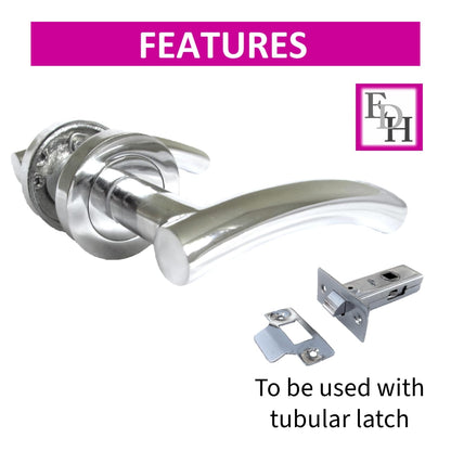 Epsom Door Handle- Arched T Bar Internal Latch, Essential Sets for Internal, Featuring Polished Chrome Finish, Door Latch Compatibility for Home & Office (4 Pair)