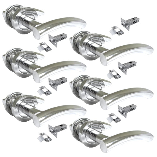 Epsom Door Handle- Arched T Bar Internal Latch & Tubular Latch, Essential Sets for Internal, Featuring Polished Chrome Finish, Door Latch Compatibility for Home & Office (6 Set)