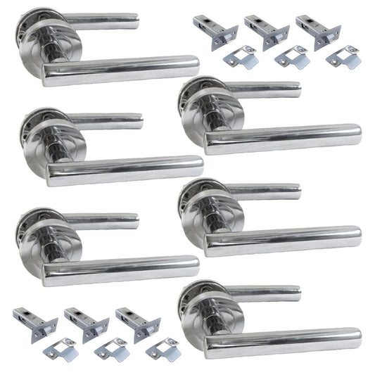 Epsom Door Handle- Straight T Bar Internal Latch & Tubular Latch, Essential Sets for Internal, Featuring Polished Chrome Finish, Door Latch Compatibility for Home & Office (6 Set)