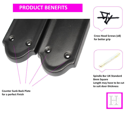Haven Heritage ® Internal Quality Ashworth Latch Door Handles in Matt Black, Back Plate Size 170mm x 42mm. Sold as 7 x Pairs