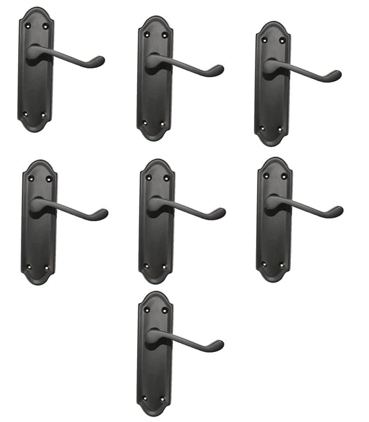 Haven Heritage ® Internal Quality Ashworth Latch Door Handles in Matt Black, Back Plate Size 170mm x 42mm. Sold as 7 x Pairs